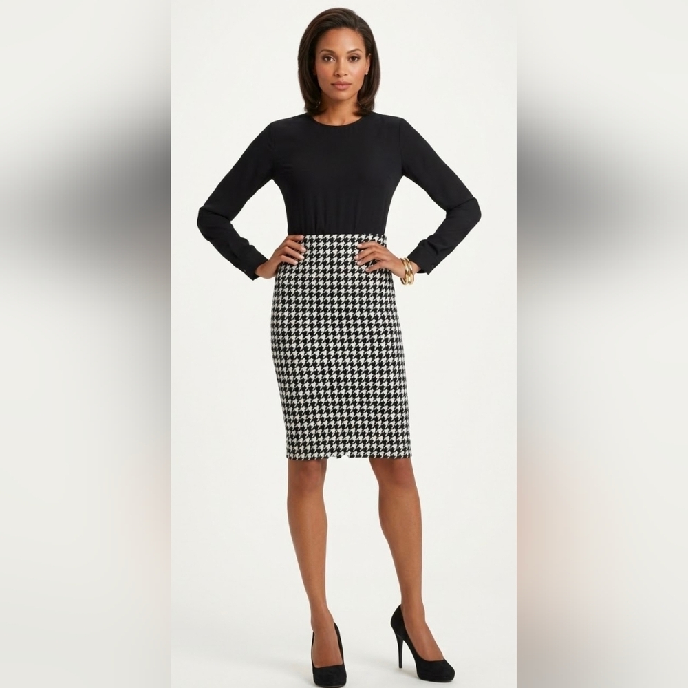 Classic Black and White Houndstooth Pencil Skirt By Kardadhian Kollection - L
